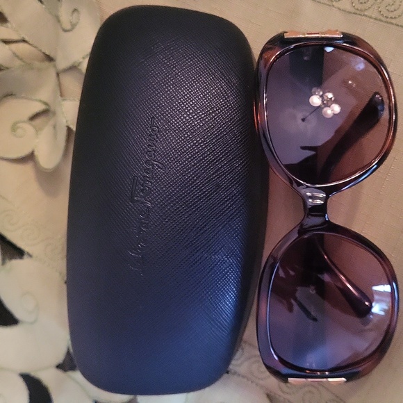 Salvatore Ferragamo Brown Sunglasses with Gold Accents - Picture 7 of 8